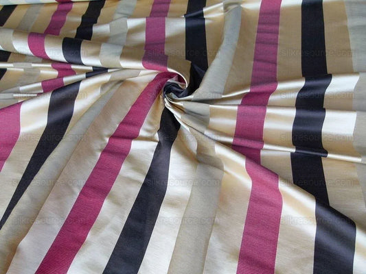 Scalamandre Gilles Stripe Chocolate Bronze Ruby Brown Red Gold Silk Linen Jacquard Heavy Stripe MSRP278/y