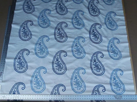 by yard Scalamandre Caitlin Embroidery Paisley Cotton Blue White MSRP USD142/Y