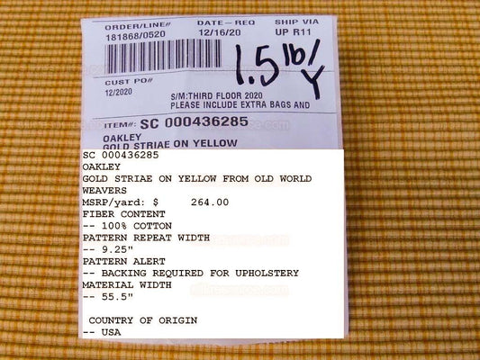 Scalamandre Oakley Gold Striae On Yellow Cotton Heavy MSRP USD 264/Y