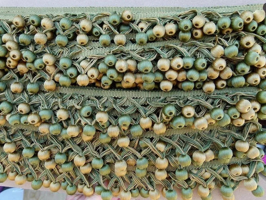 Scalamandre Buddy Fern & Avocado Green Gold Ball Silk Trim Hand Made MSRP USD 238/y