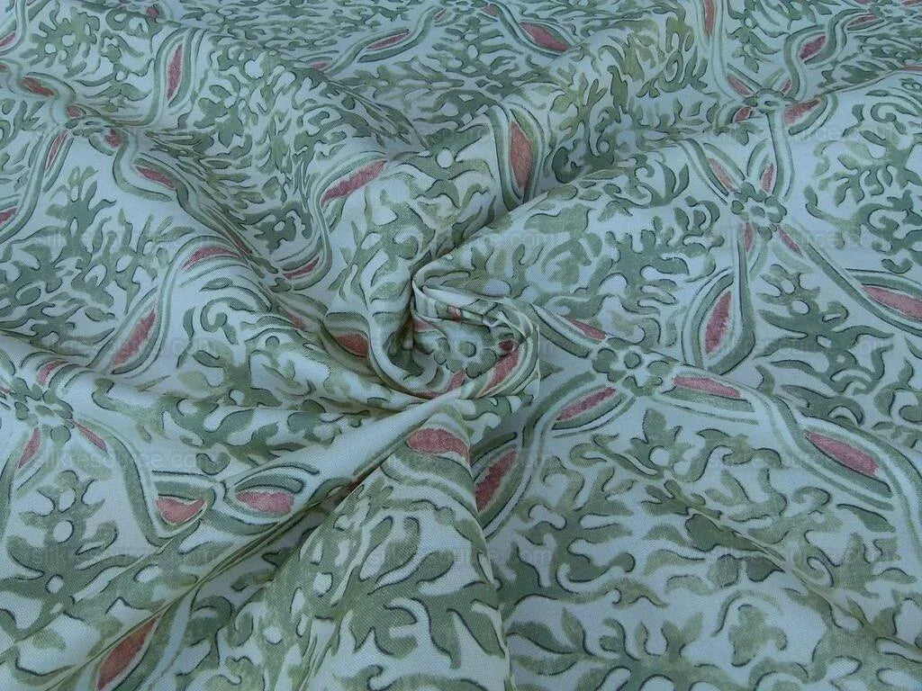 By Yard Scalamandre Grafton Green Terracota Pink Medallion Print MSRP USD292/Y