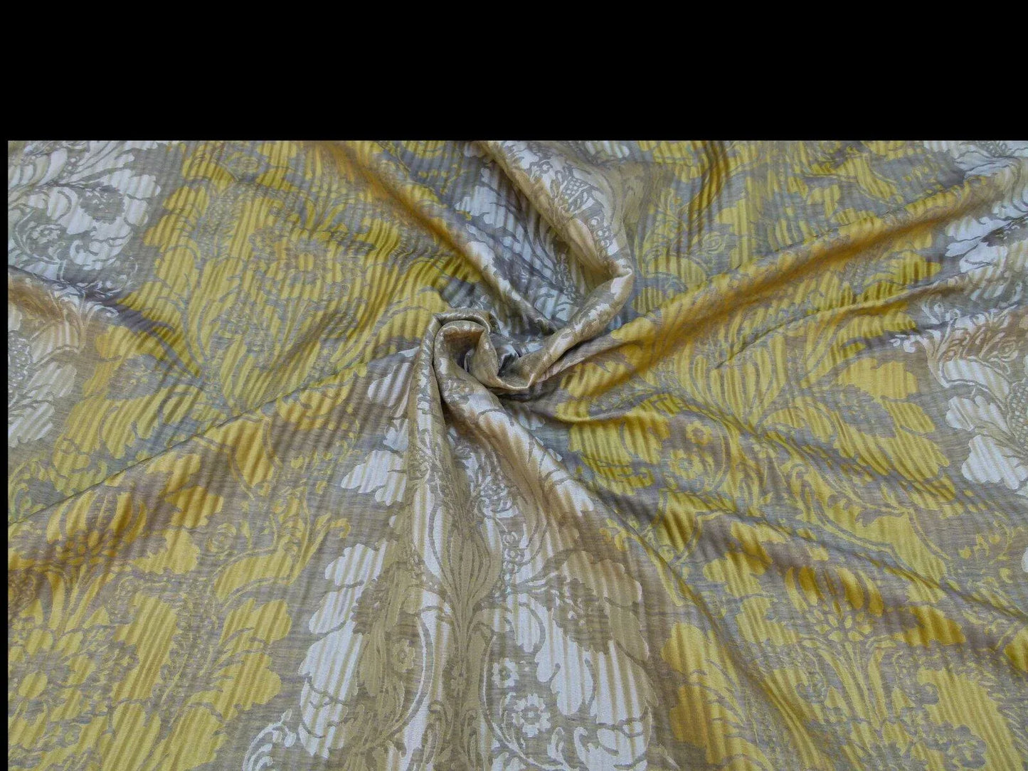 By yard Lee Jofa Mulberry Home Pleated Damask Truffle Gold Yellow Brown Floral Wide Stripe Silk MSRP USD 298/Y