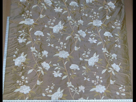 By Yard GP & J Baker Peony & Blossom Silk Embroidered Bronze Cream Butterfly MSRP USD 396/Y