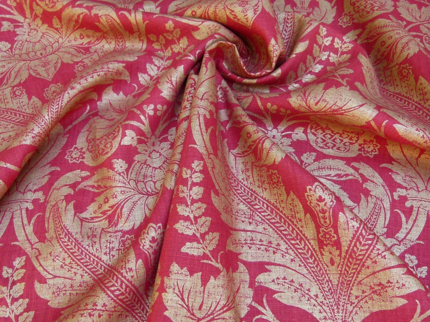 By Yard GP & J Baker Lee Jofa Venetian Damask Red Gold Linen Print Renaissance Pomegranate Rose MSRP USD 170