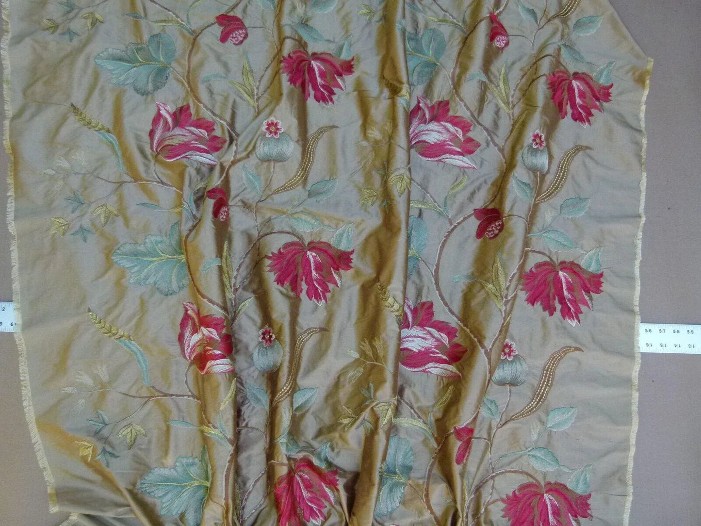 By Yard Gp&j Baker Tulip Tree Silk Embroidery Red Gold Large Scale MSRP USD 298Y