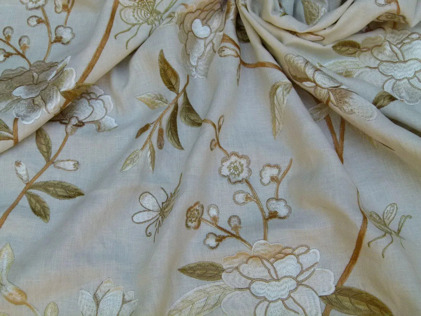 Bty Gp & J Baker Peony & Blossom Embroidery Linen Ivory Rp396y