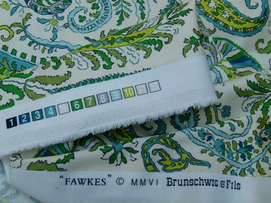 Brunschwig & Fils, Fawkes Cotton Print Turquoise Blue Green Aqua Paisley MSRP USD 376/Y