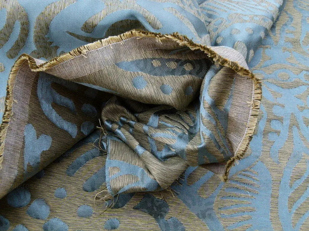 By yard Scalamandre Ethnic Damask Reef Blue Cotton Silk Lampas African Abstract MSRP USD 432/Y