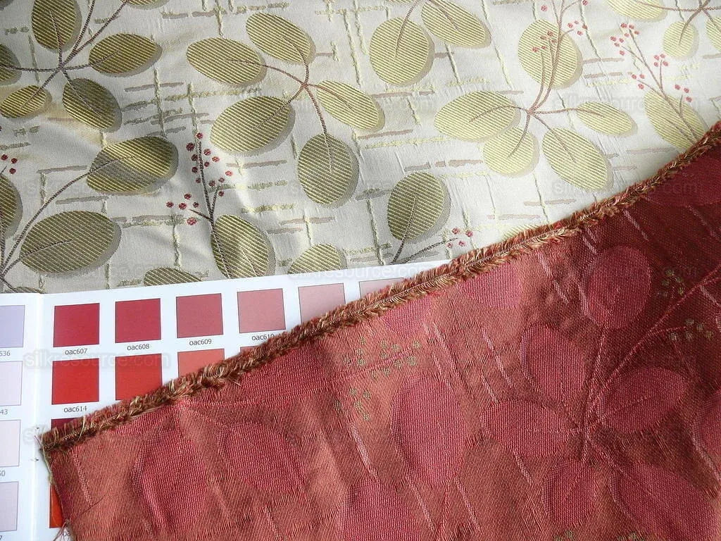 by yard 100%silk Lamas Red Berry Gold Bush Shimmers!