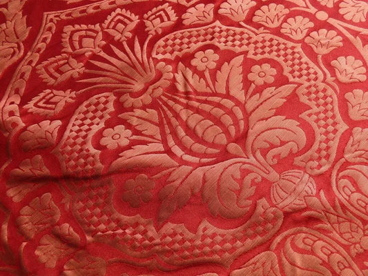 RENAISSANCE ARTICHOKE SILK DAMASK in Cabernet Red & Copper