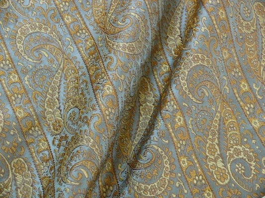 Hiend Silk Lampas Mini Paisley Stripe Slate Blue Bronze (216sage