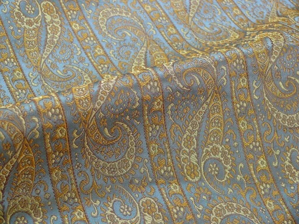 Hiend Silk Lampas Mini Paisley Stripe Slate Blue Bronze (216sage