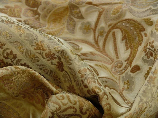 BY YARD FAB 100% SILK LAMPAS CASHMERE PAISLEY "FLAX" IVORY