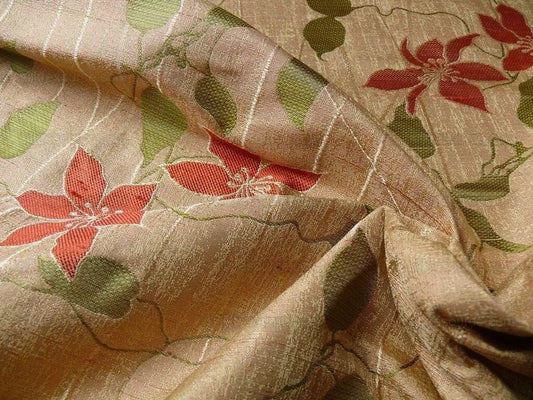 HiEND 100%SILK LAMPAS DECO VINE FLOWER "POPPY" RED