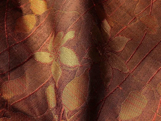 High End 100% Silk Lampas Deco Vine Flower Mexico Copper Brown Red MSRP USD 360/y