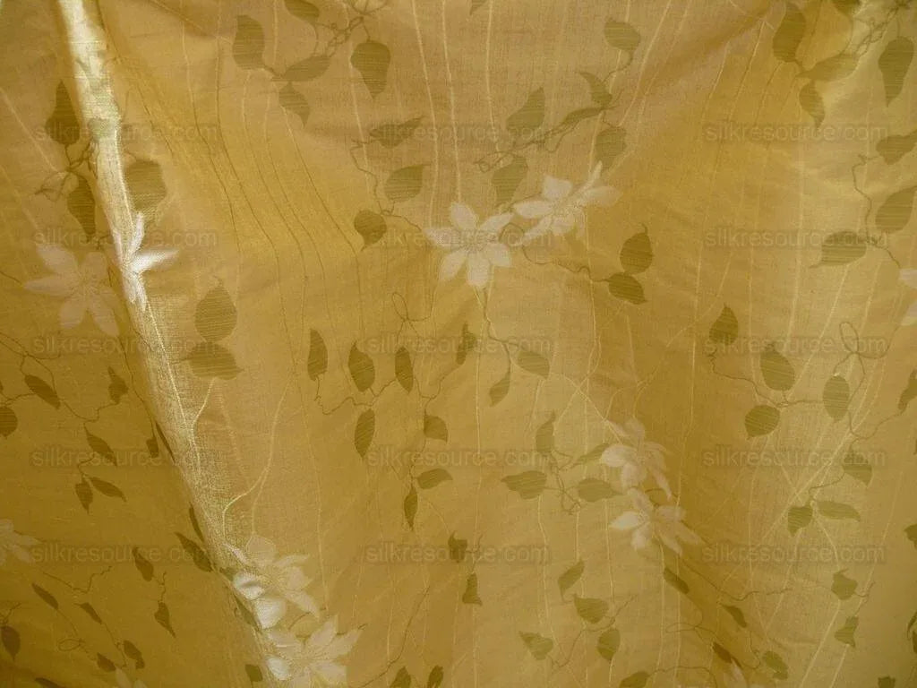 High End 100%silk Lampas Deco Vine Flower "butter" Gold White Green MSRP USD 360/y
