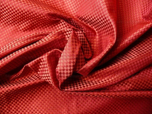 High End 100% Silk Mini Check "mandarin" Red Crimson Gold Heavy! MSRP USD275/Y