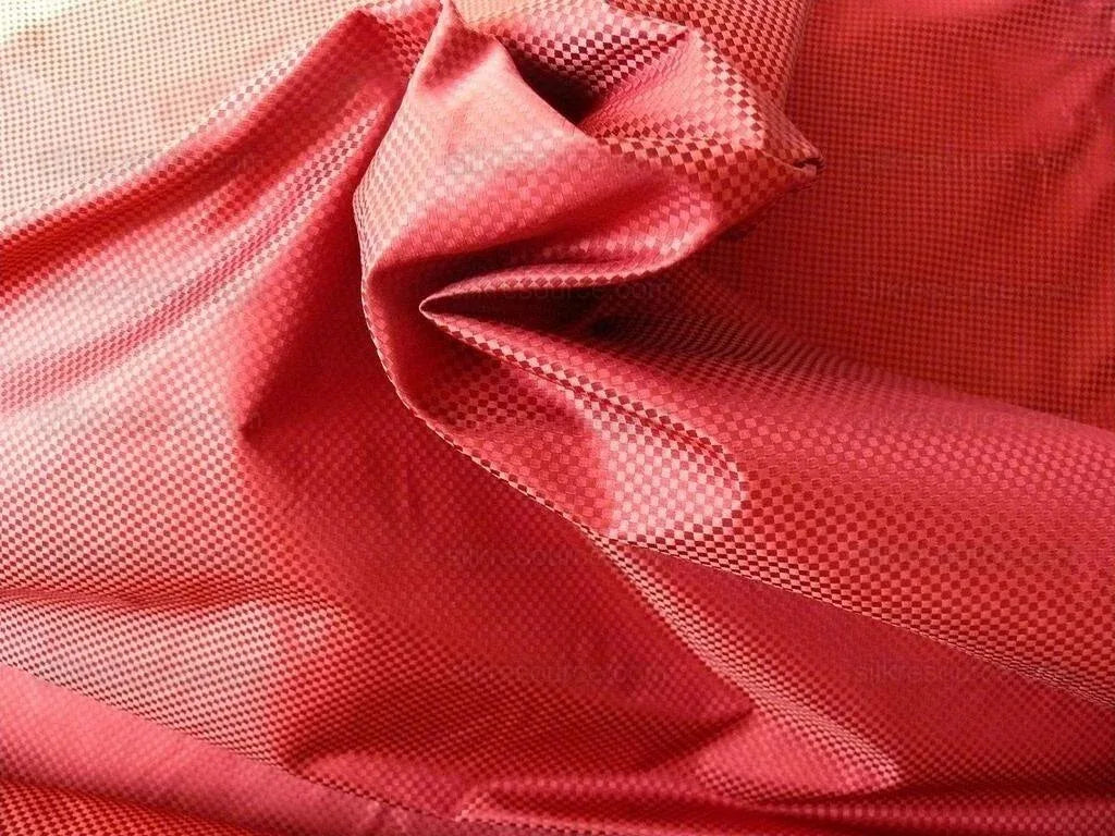 High End 100% Silk Mini Check "mandarin" Red Crimson Gold Heavy! MSRP USD275/Y