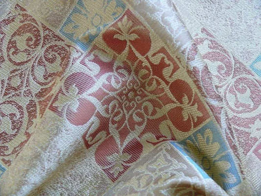 Kravet 100% Silk Lampas Asian Tile "Mesa" Red Gold Bty MSRP USD 216/Y