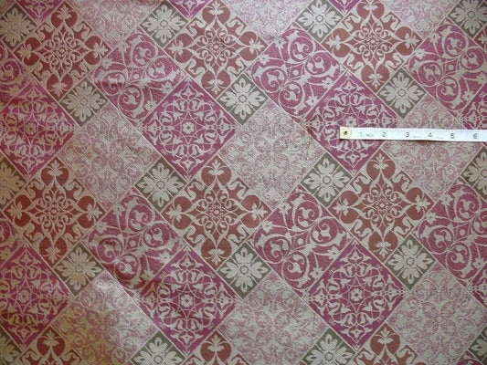Kravet 100% Silk Lampas Asian Tile "plum" Red Gold Bty MSRP USD 216