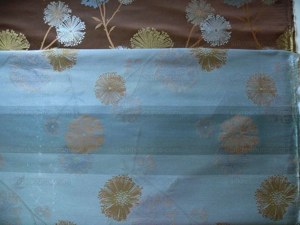 Bty Stunner!100%silk Lampas Satin Mod Branch Tree"sumatra" Brown Blue Green