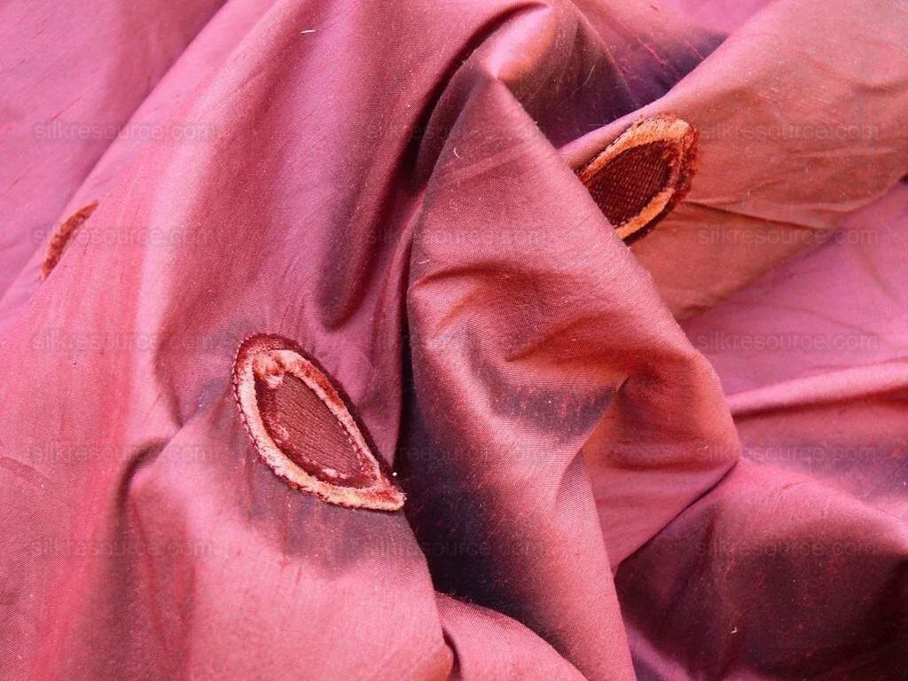 Kravet 100%silk Dupioni Chenille Embroidery Red "moon" Circle