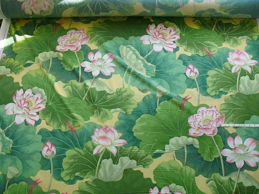 Brunschwig & Fils "nymphaea" Lotus Water-lily Pink Cotton Print