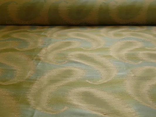100% SILK JACQUARD HAZY PAISLEY IKAT "MINT" GREEN