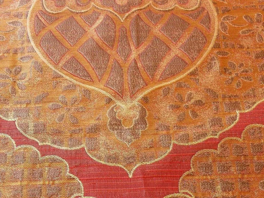 100% SILK LAMPAS AGED METAL LARGE MEDALLION "MERLOT" RED