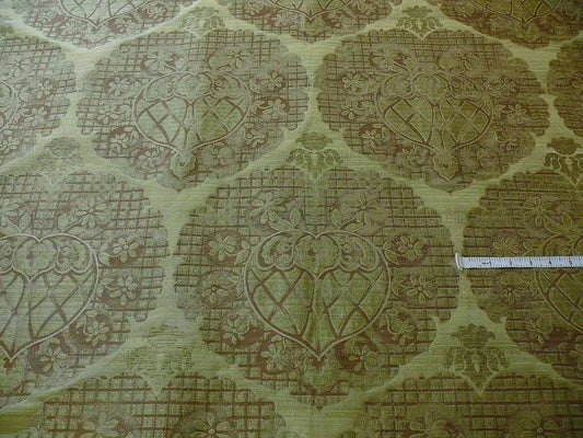 100% SILK LAMPAS AGED METAL LARGE MEDALLION "LIME" GREEN