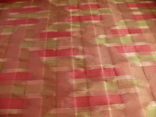 100% SILK LAMPAS IKAT WAVE "REDWOOD" RED