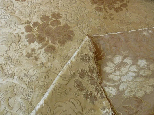 100% SILK LAMPAS PEONY PAISLEY "GOLDEN" TAN