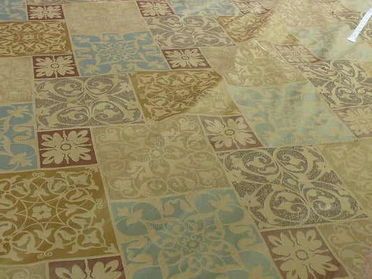 BTY Kravet 100% Silk Lampas Asian "Silk Tile" "Bluestone" Tan MSRP USD216/y