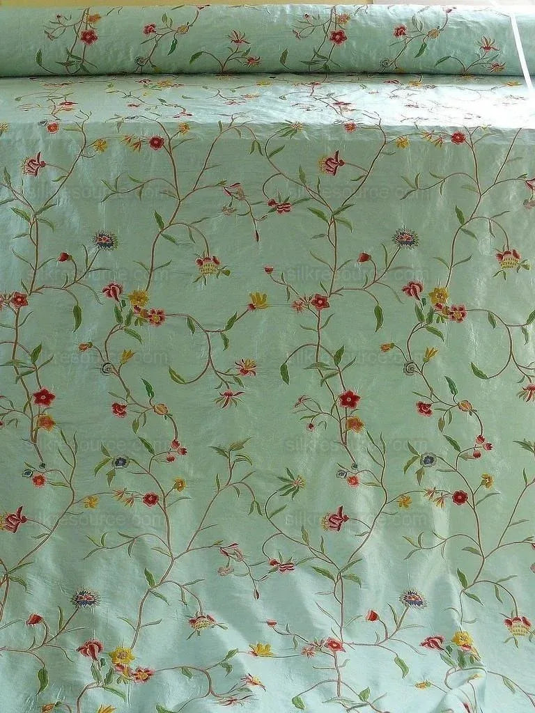 Maxwell "spectacular" Morning Blue Aqua Silk Embroidery