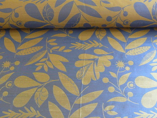 100% SILK DAMASK FAIRY TALE TREE OF LIFE "BLUE" BTY