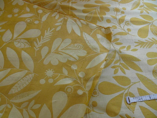100% SILK DAMASK FAIRY TALE TREE OF LIFE "YELLOW" GOLD BTY