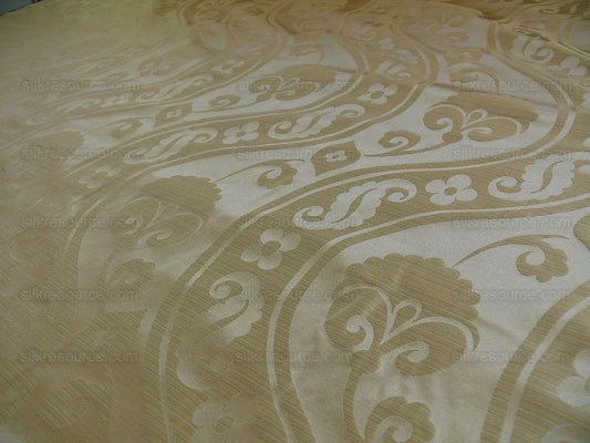 100% Silk Damask Peony River - Gold Dust Yellow Cream High End