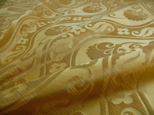 BY YARD HIGH END 100%SILK DAMASK PEONY RIVER "CURRY"