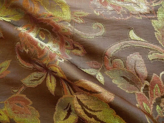 RM COCO 100% SILK LAMPAS GILDED PAISLEY "JAVA" BROWN