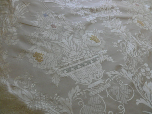 HiEND 100%SILK DAMASK ROSE URN BASKET CREAM "WHITE GOLD BTY