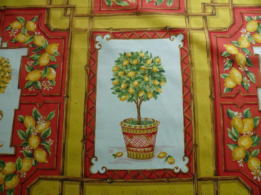 Tyler Hall "lemoncello" Lemon Tree Mandarin Bamboo Red Lattice On Cotton Satin Orangery Greenhouse by Dennis Lee