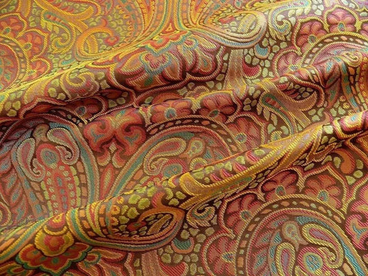100% SILK LAMPAS SMALL JEWELLED PAISLEY "JEWEL" ORANGE