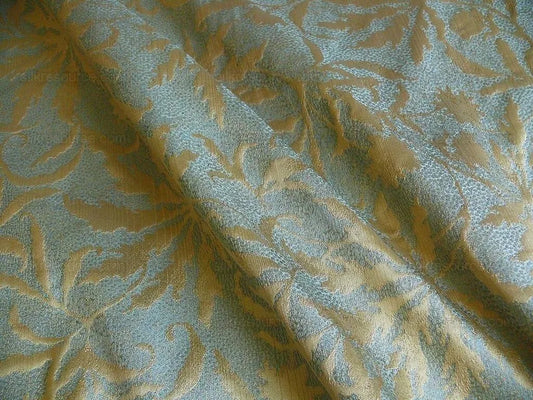 BTY 100% SILK JAQUARD PALM LEAF "GOLDSPUN" BLUE