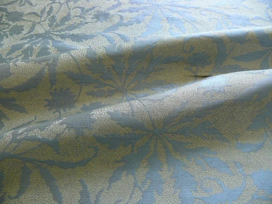 100% SILK JAQUARD PALM LEAF "GLACIER" BLUE