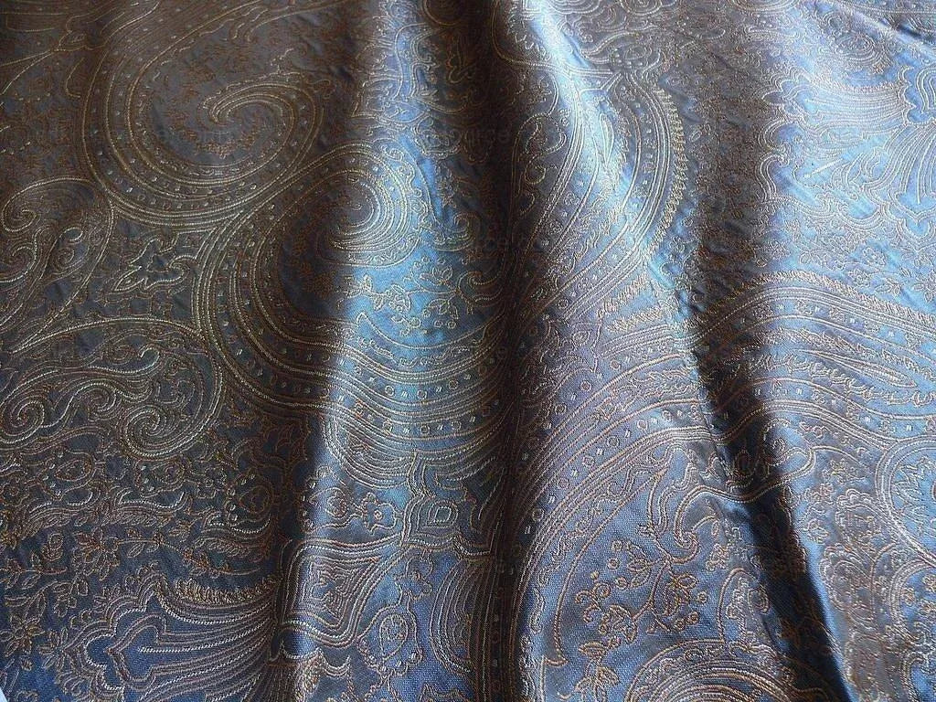 100% SILK FINE LINE DAMASK LAMPAS PAISLEY "INDIGO" BLUE