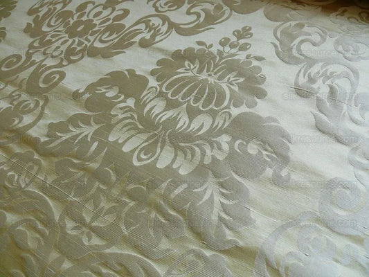 100% SILK DAMASK RAW TEXTURE FLORAL "VANILLA" ECRU