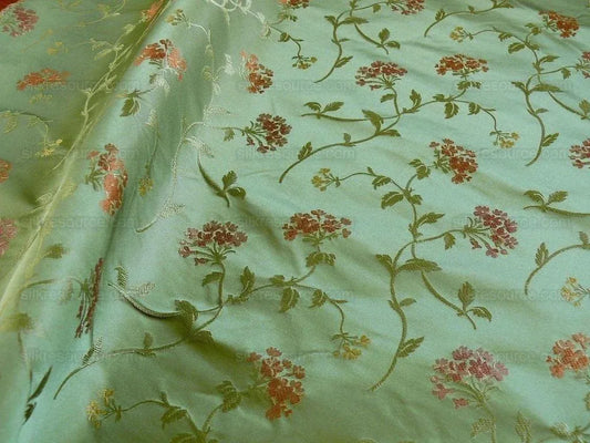 SCHUMACHER 100% SILK LAMPAS SAGE BLOSSOM SPRIG "WILLOW" GREEN