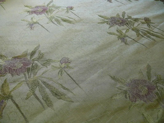 HEAVY SILK LAMPAS PEONY BUDS in GOLDEN DRIZZLE "PURPLE HAZE"