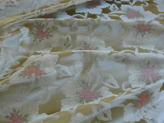 100% SILK LAMPAS TRI-LEAF FLOWER "LADYSLIPPER" GOLD