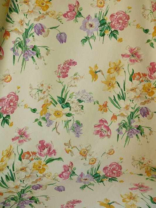 Brunschwig & Fils SABRINA LINEN PINK TULIPS DAFFODILS LILACS